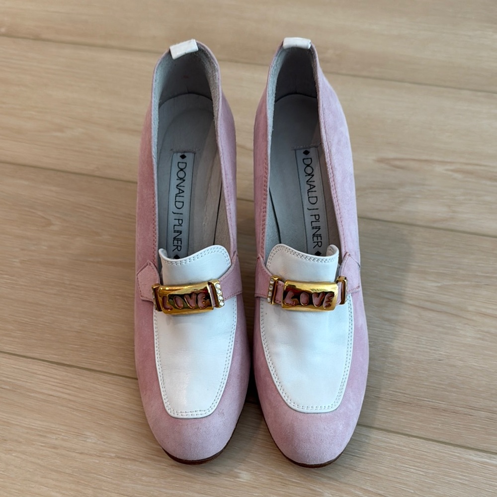 Donald J. Pliner Pink and White Love Loafers